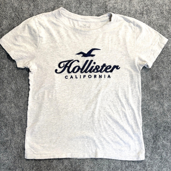 Hollister Tops - Hollister Women's Small Gray Logo Graphic T-Shirt Short Sleeve 100% Cotton Tee